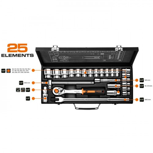 Набір головок торцевих NEO Tools (1/2", 25 шт.) (10-036)