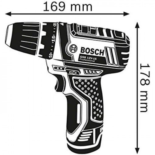 Шуруповерт акумуляторний + набір біт Bosch Professional GSR 12V-15 (12 В, 2х2 А*год, 30 Н*м) (060186810G)