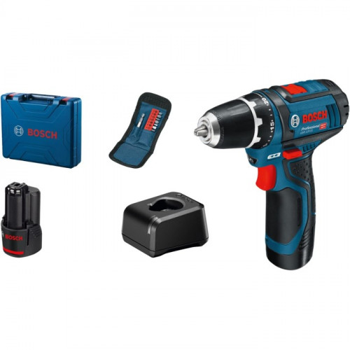 Шуруповерт акумуляторний + набір біт Bosch Professional GSR 12V-15 (12 В, 2х2 А*год, 30 Н*м) (060186810G)