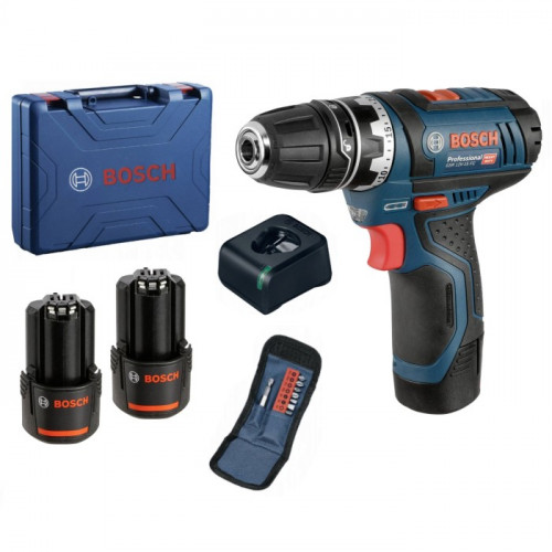 Шуруповерт акумуляторний + набір біт Bosch Professional GSR 12V-15 (12 В, 2х2 А*год, 30 Н*м) (060186810G)