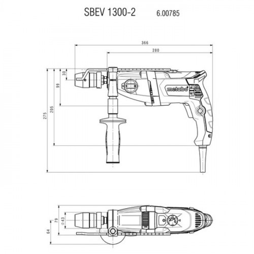 Ударний дриль Metabo SBEV 1300-2 (1.3 кВт, 3100 об/хв) (600785000)