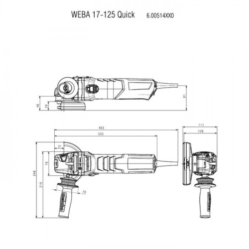 Кутова шліфмашина Metabo WEBA 17-125 Quick (1.7 кВт, 125 мм) (600514000)