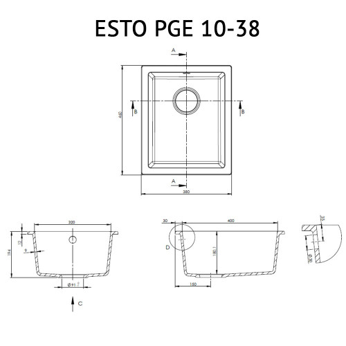 Мийка кухонна гранітна Perfelli ESTO PGE 10-38 WHITE