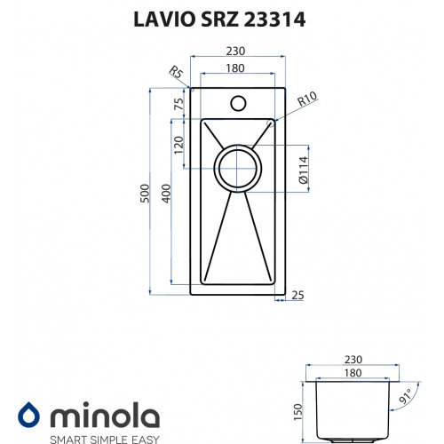 Мийка кухонна нержавіюча сталь Minola LAVIO SRZ 23314