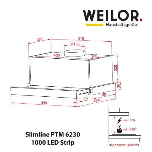 Витяжка телескопічна WEILOR Slimline PTM 6230 SS 1000 LED Strip