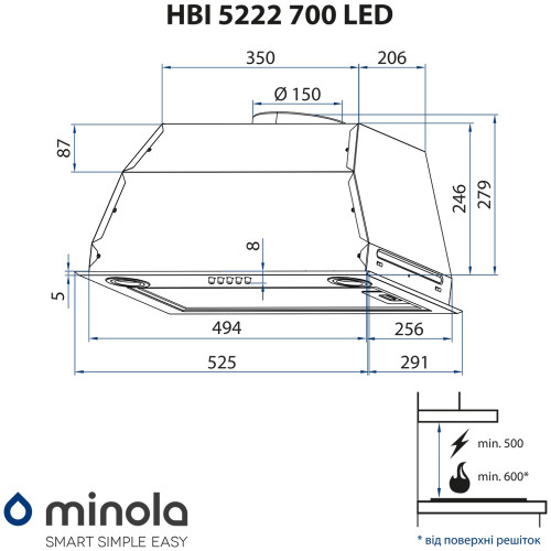 Витяжка повновбудована Minola HBI 5222 I 700 LED