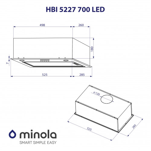 Витяжка повновбудована Minola HBI 5227 GR 700 LED