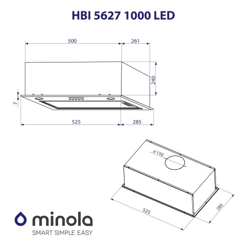 Витяжка повновбудована Minola HBI 5627 GR 1000 LED