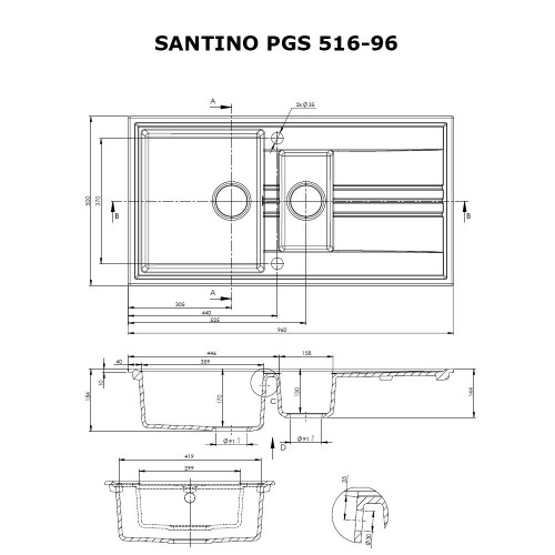 Мийка кухонна гранітна Perfelli SANTINO PGS 516-96 WHITE