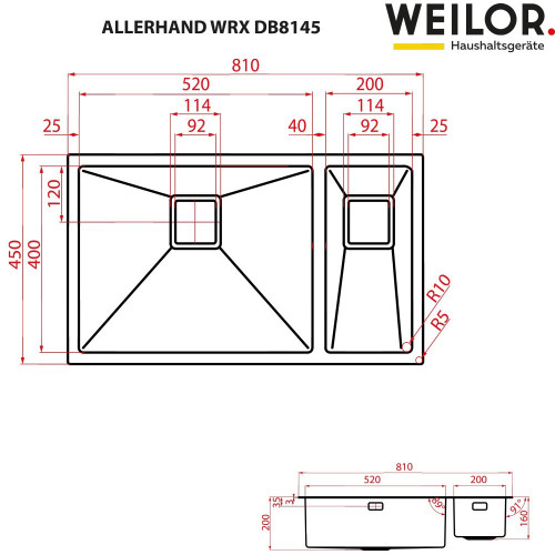 Мийка кухонна нержавіюча сталь WEILOR ALLERHAND WRX DB8145