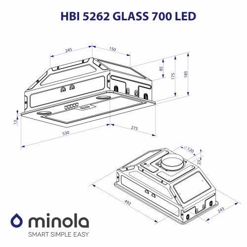 Витяжка повновбудована Minola HBI 5262 BL GLASS 700 LED