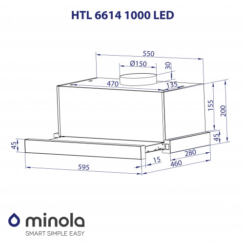 Витяжка телескопічна Minola HTL 6614 BLF 1000 LED