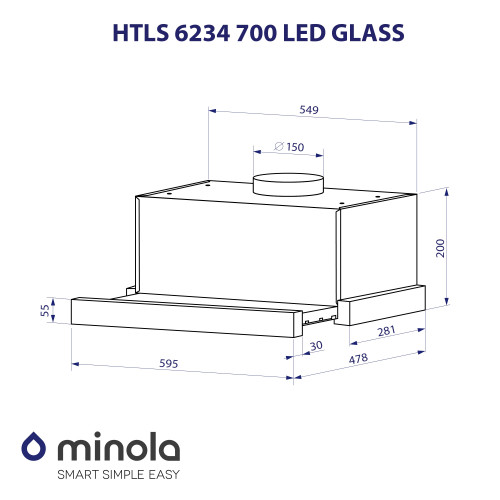 Витяжка телескопічна Minola HTLS 6234 BL 700 LED GLASS