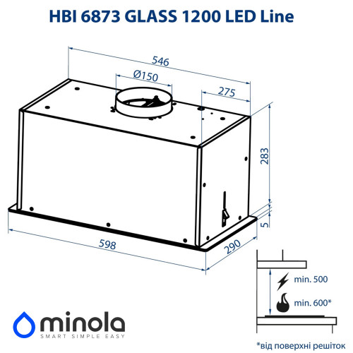 Витяжка повновбудована Minola HBI 6873 BL GLASS 1200 LED Line