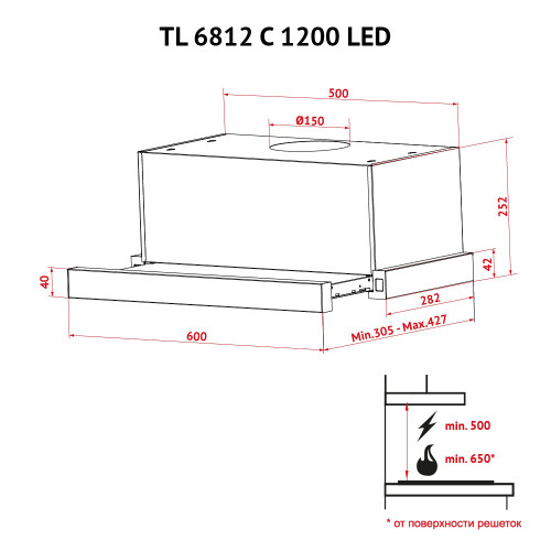 Витяжка телескопічна Perfelli TL 6812 C IV 1200 LED