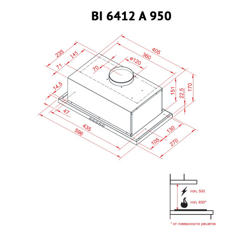 Витяжка повновбудована Perfelli BI 6412 A 950 I LED