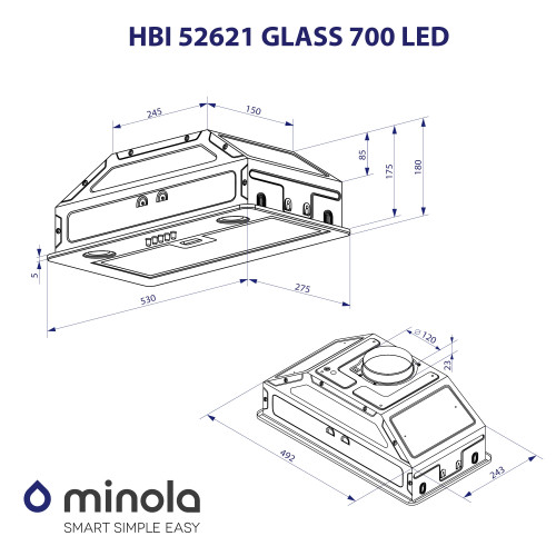 Витяжка повновбудована Minola HBI 52621 BL GLASS 700 LED