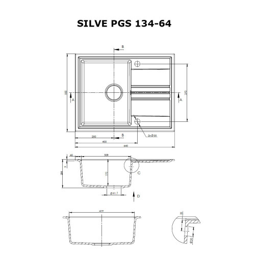 Мийка кухонна гранітна Perfelli SILVE PGS 134-64 WHITE