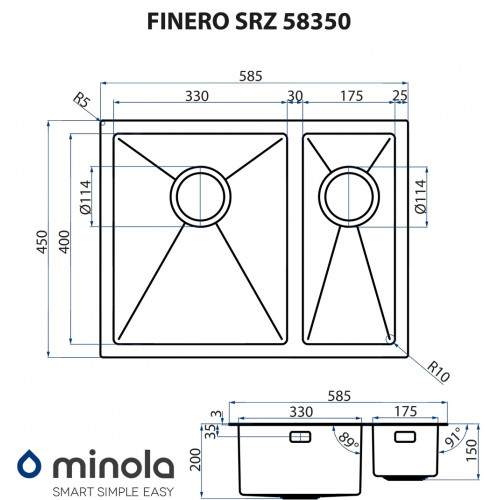 Мийка кухонна нержавіюча сталь Minola FINERO SRZ 58350