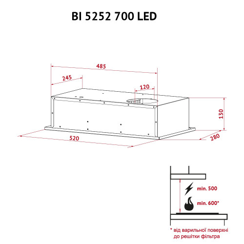 Витяжка повновбудована Perfelli BI 5252 WH 700 LED