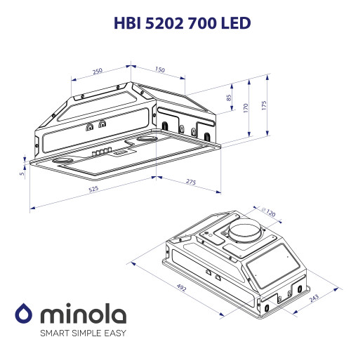 Витяжка повновбудована Minola HBI 5202 I 700 LED