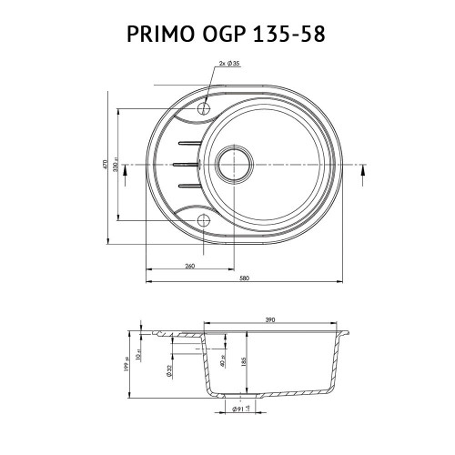 Мийка кухонна гранітна Perfelli PRIMO OGP 135-58 SAND