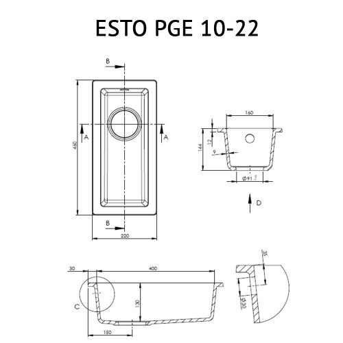 Мийка кухонна гранітна Perfelli ESTO PGE 10-22 WHITE