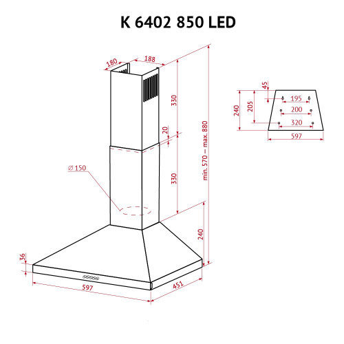 Витяжка купольна PERFELLI K 6402 BL 850 LED