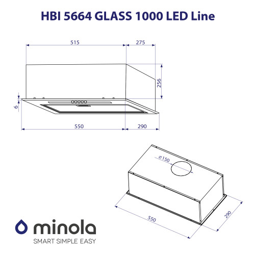 Витяжка повновбудована Minola HBI 5664 WH GLASS 1000 LED Line