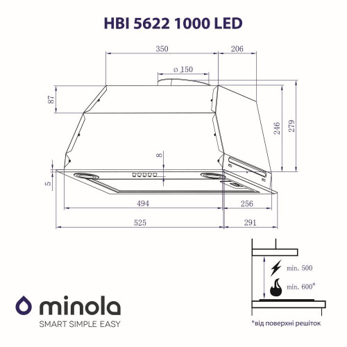 Витяжка повновбудована Minola HBI 5622 I 1000 LED