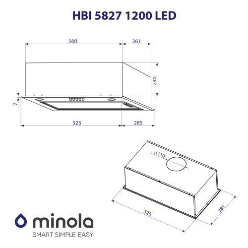 Витяжка повновбудована Minola HBI 5827 IV 1200 LED