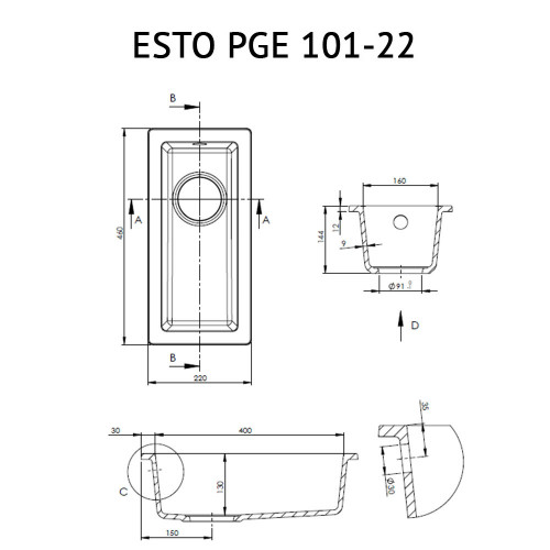 Мийка кухонна гранітна Perfelli ESTO PGE 101-22 GREY METALLIC