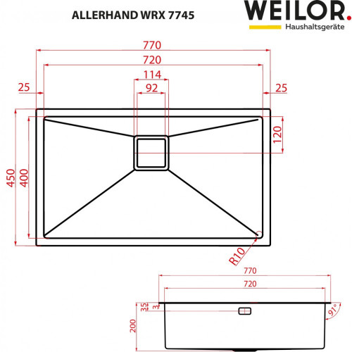 Мийка кухонна нержавіюча сталь WEILOR ALLERHAND WRX 7745