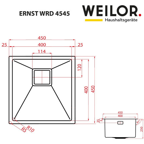 Мийка кухонна нержавіюча сталь WEILOR ERNST WRD 4545