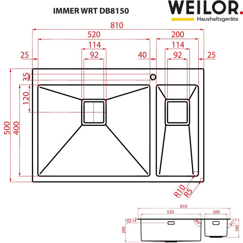 Мийка кухонна нержавіюча сталь Weilor IMMER WRT DB8150