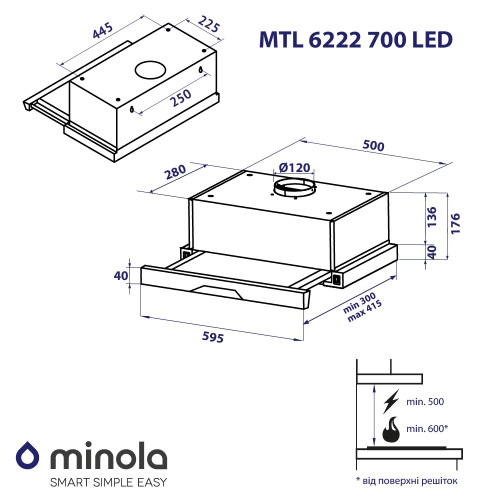 Витяжка телескопічна Minola MTL 6222 BL 700 LED