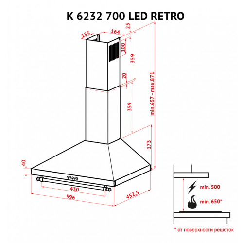 Витяжка купольна Perfelli K 6232 BL 700 LED RETRO