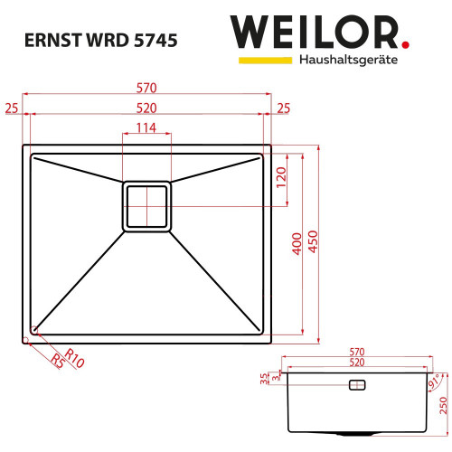 Мийка кухонна нержавіюча сталь WEILOR ERNST WRD 5745