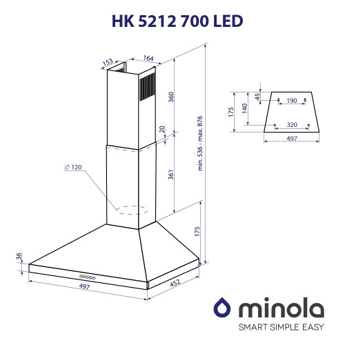 Витяжка купольна Minola HK 5212 BR 700 LED