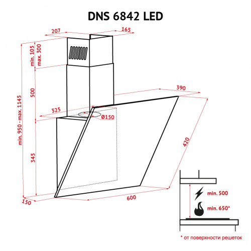 Витяжка декоративна похила Perfelli DNS 6842 WH LED