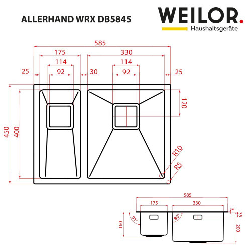 Мийка кухонна нержавіюча сталь WEILOR ALLERHAND WRX DB5845