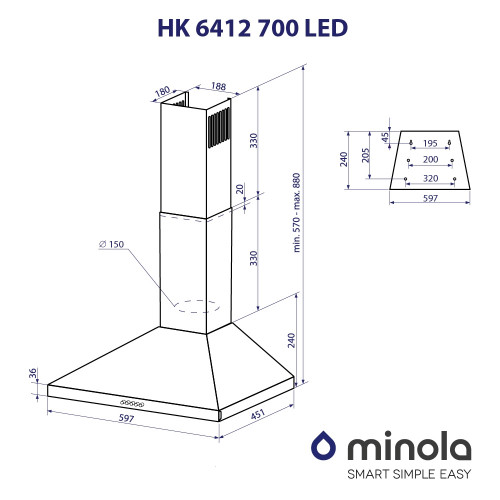 Витяжка купольна Minola HK 6412 BL 850 LED