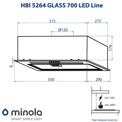 Витяжка повновбудована Minola HBI 5264 WH GLASS 700 LED Line