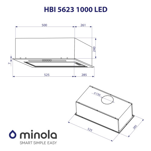 Витяжка повновбудована Minola HBI 5623 I 1000 LED