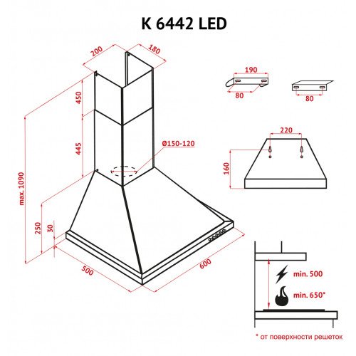 Витяжка купольна Perfelli K 6442 I LED