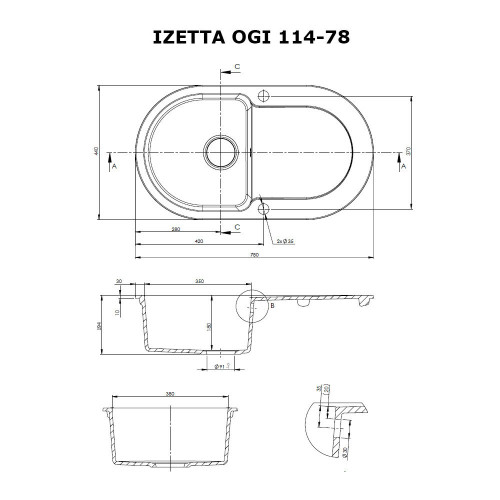 Мийка кухонна гранітна Perfelli IZETTA OGI 114-78 WHITE