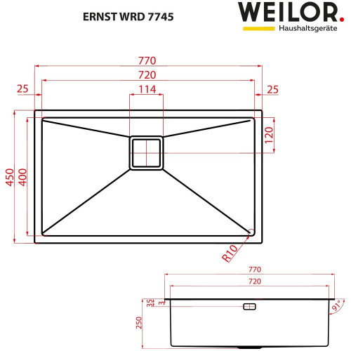 Мийка кухонна нержавіюча сталь WEILOR ERNST WRD 7745