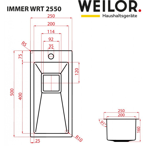 Мийка кухонна нержавіюча сталь WEILOR IMMER WRT 2550