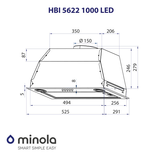 Витяжка повновбудована Minola HBI 5622 BLF 1000 LED